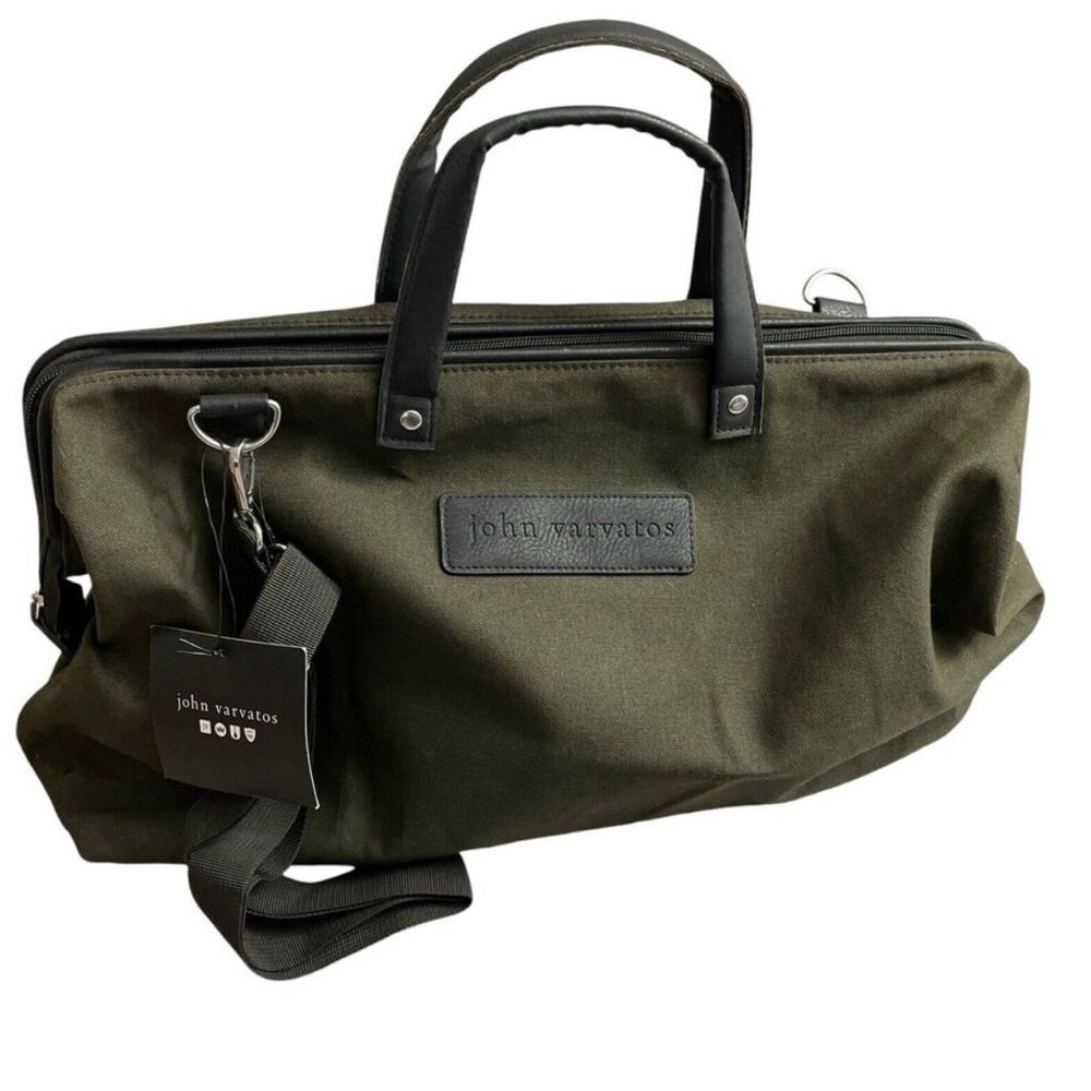 John Varvatos Bag Green Black Travel Weekender Mens Duffle Faux Leather Zip
